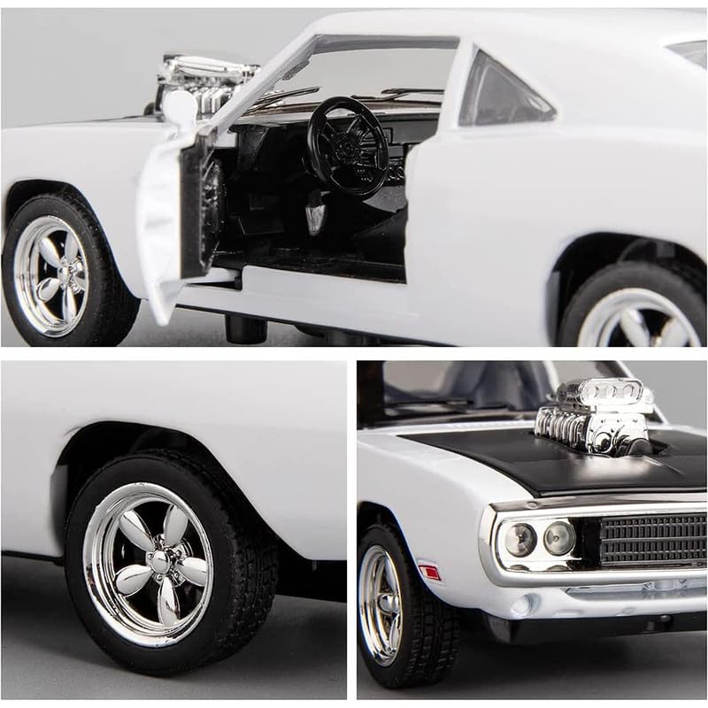 Image of Kids Model 1:32 FF8 Die Cast Metal Car Pull Back Action Opening Doors with Realistic Engine Sound Lights Toy Car Gift for Boys - White