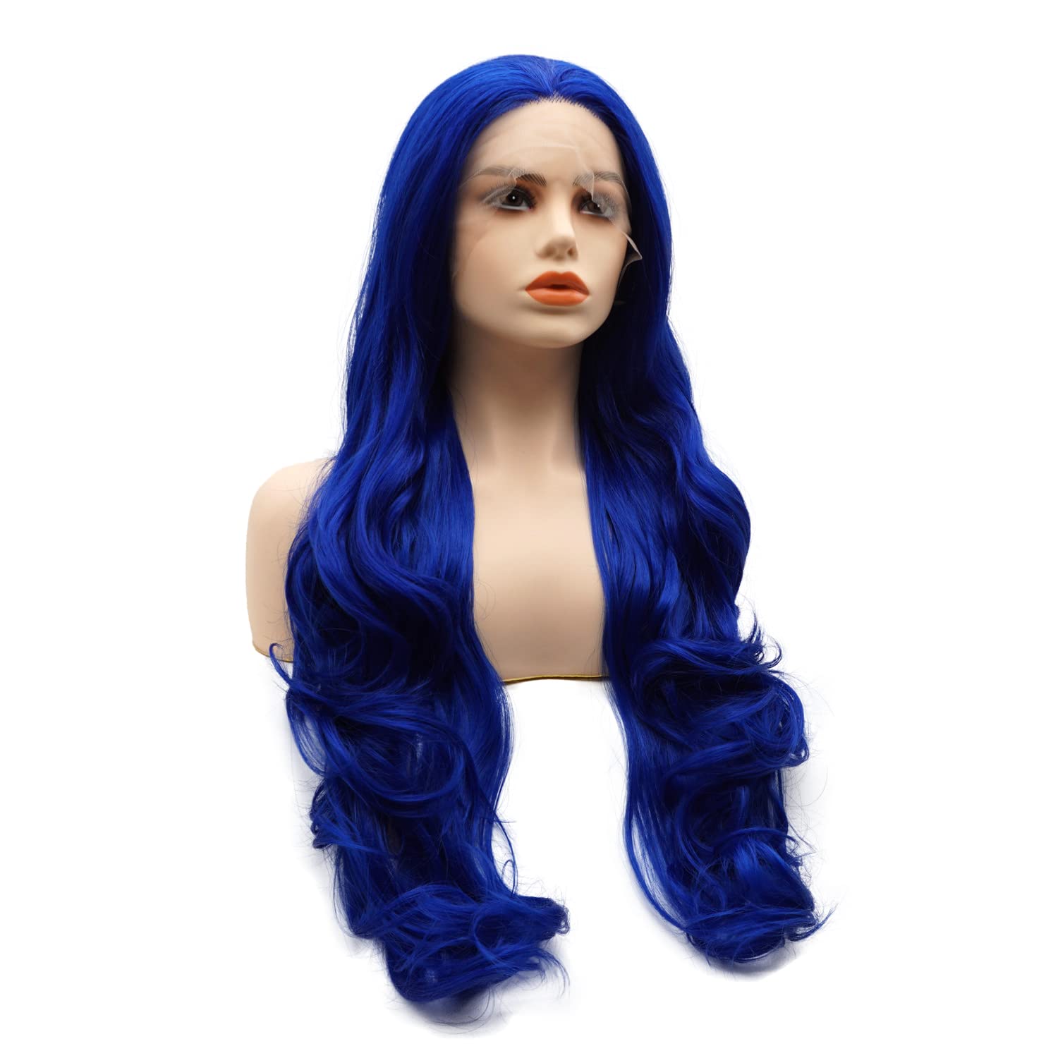 Hair Synthetic Lace Front Wig Wavy Long 26inch Navy Blue Heavy Density Heat Resistant Realistic Wig