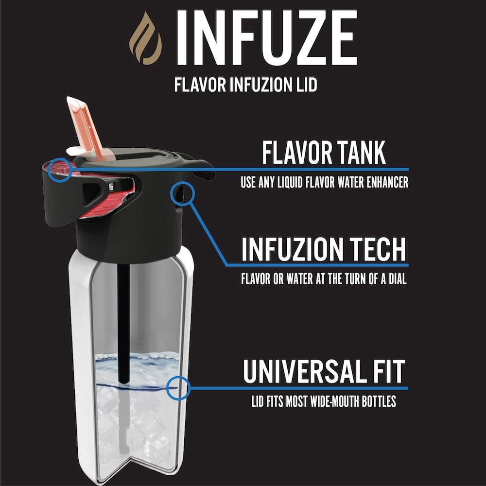 Infuze 32 oz Hydration Water Bottle with Straw - Drink Water or Infuse Fruit Flavor with a Turn of a Dial | Wide Mouth Stainless Steel Double Wall Vacuum Insulated Vessel | Hot or Cold