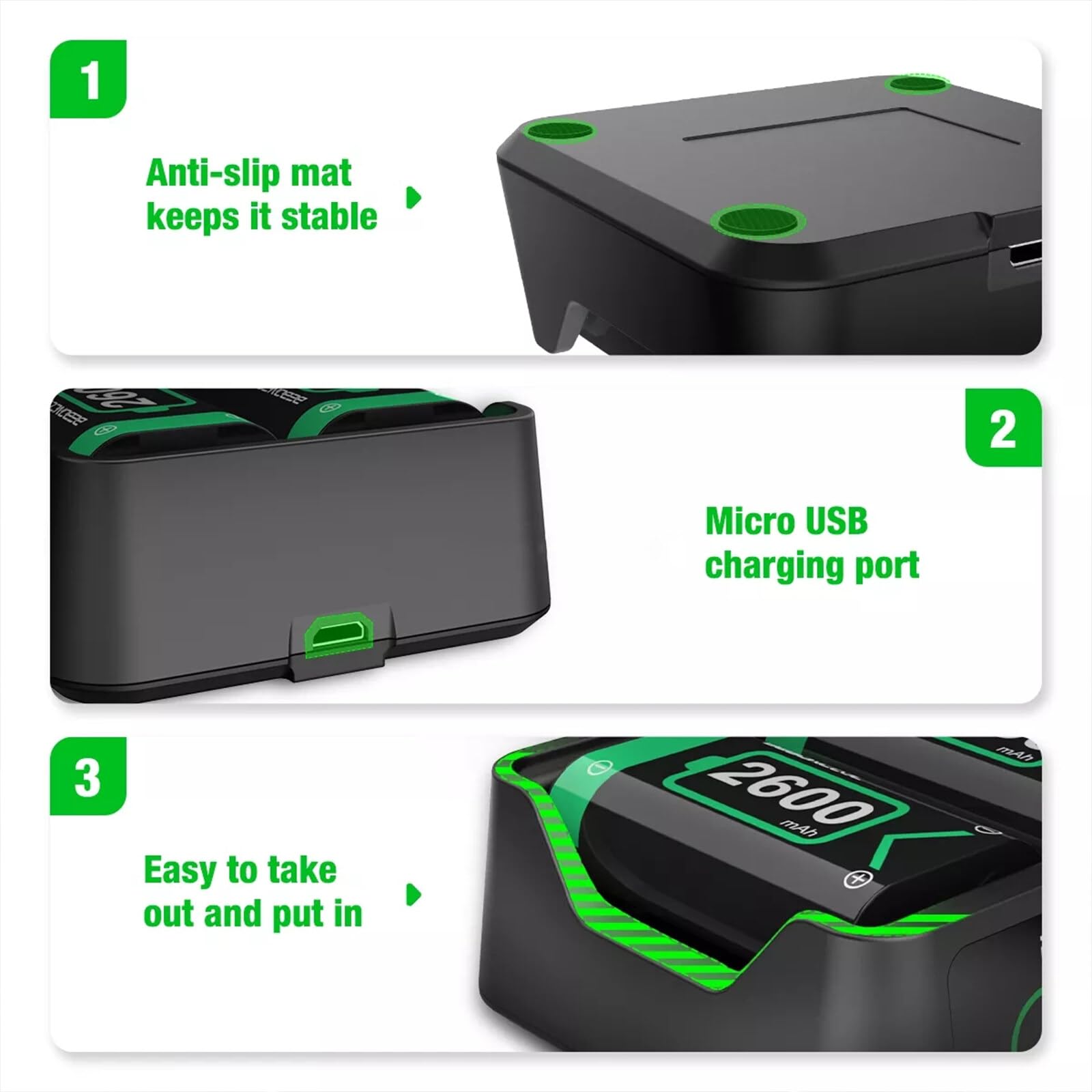 2 * 2650mAH Rechargeable Batterie Packs avec Chargeur pour Xbox One/Xbox Series X | S Xbox One, Double Station de Charge avec 2 Batteries Rechargeables