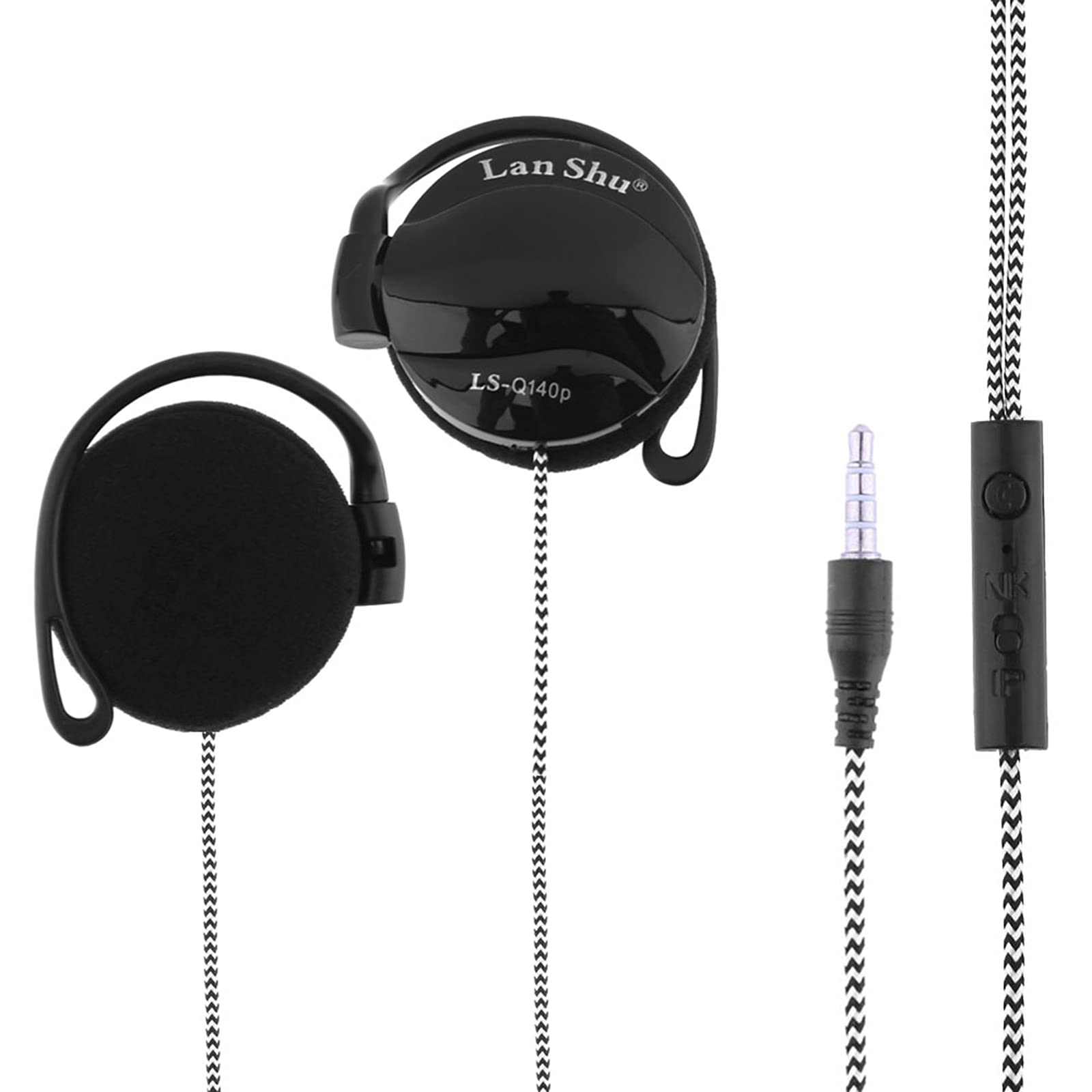 Joleritc LS-Q140P Sport Headphone 3.5mm Ear-Hook Headset Line Control Earphone Earpiece with Mic for Phone