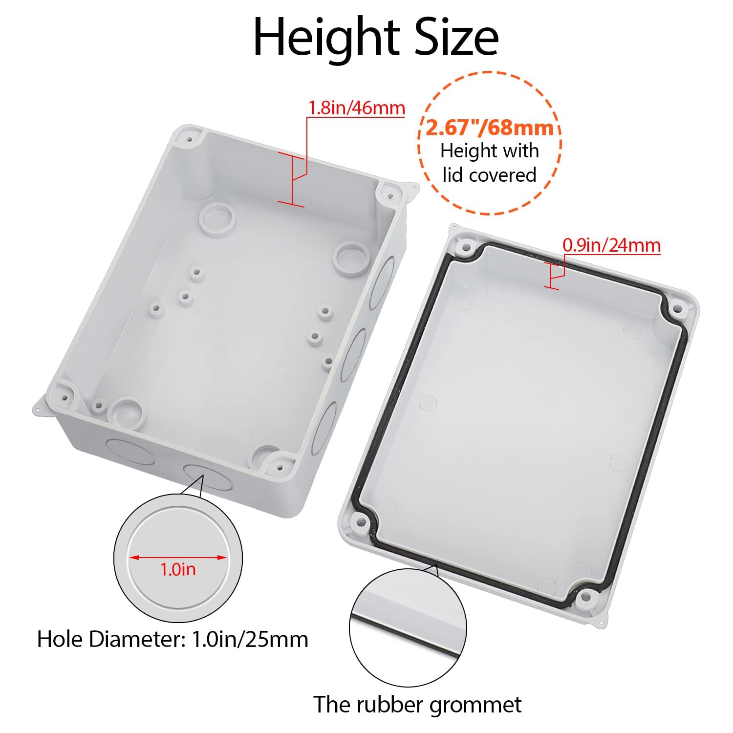 Electrical Junction Box IP65 Water Resistant Dustproof ABS Plastic Project Enclosure for Electronics White (150X110X70) — Amazon image 3