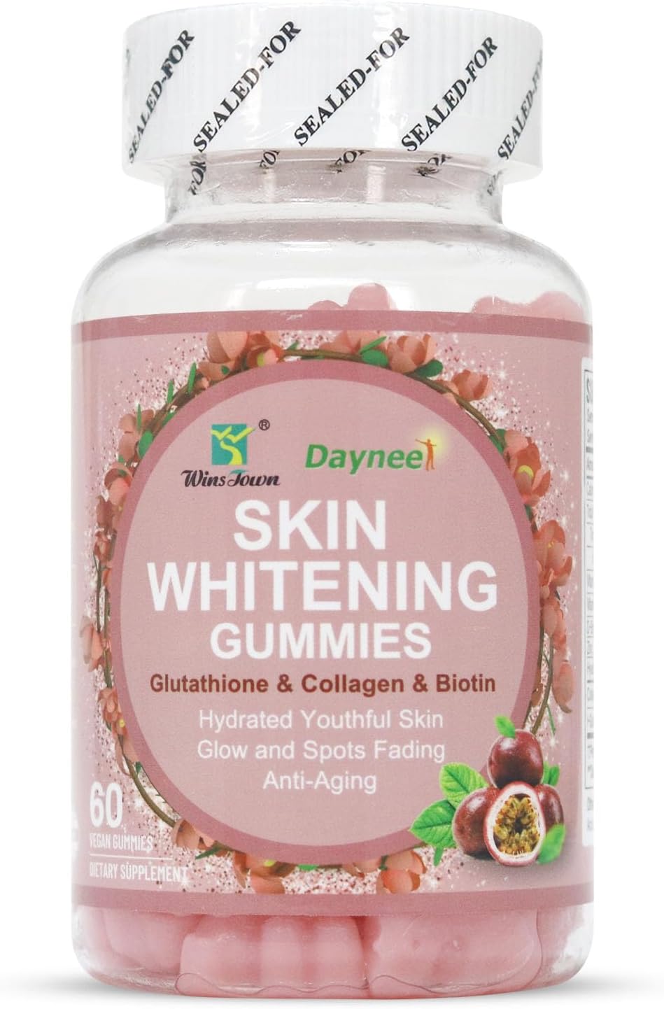 Skin Whitening Gummies, with Glutathione, Collagen and Bioth, Hydrated Youthful Skin, Glow and Spots Fading, Anti-Aging, 60 Count