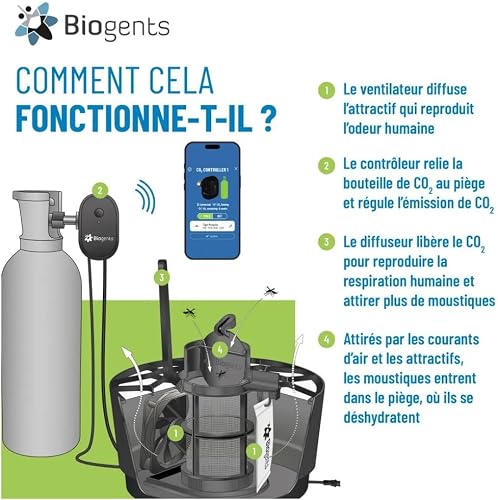 BIOGENTS Aero Trap Plus - Trappola per Zanzare Esterna con CO2 - senza Insetticide - Tasso di Cattura x5 - Protegge Fino a 700 m² - Compatibile con Tutte le Bottiglie di CO2 - App MyBiogents - 8