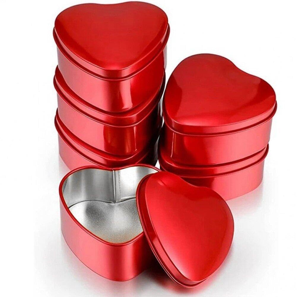 Sanfly As Shown Heart Shaped Metal Tins Box With Lids 6Pcs Empty Candy Boxes Heart Tin Biscuits Candies Jar Candle Containers For Valentines Day Birthday