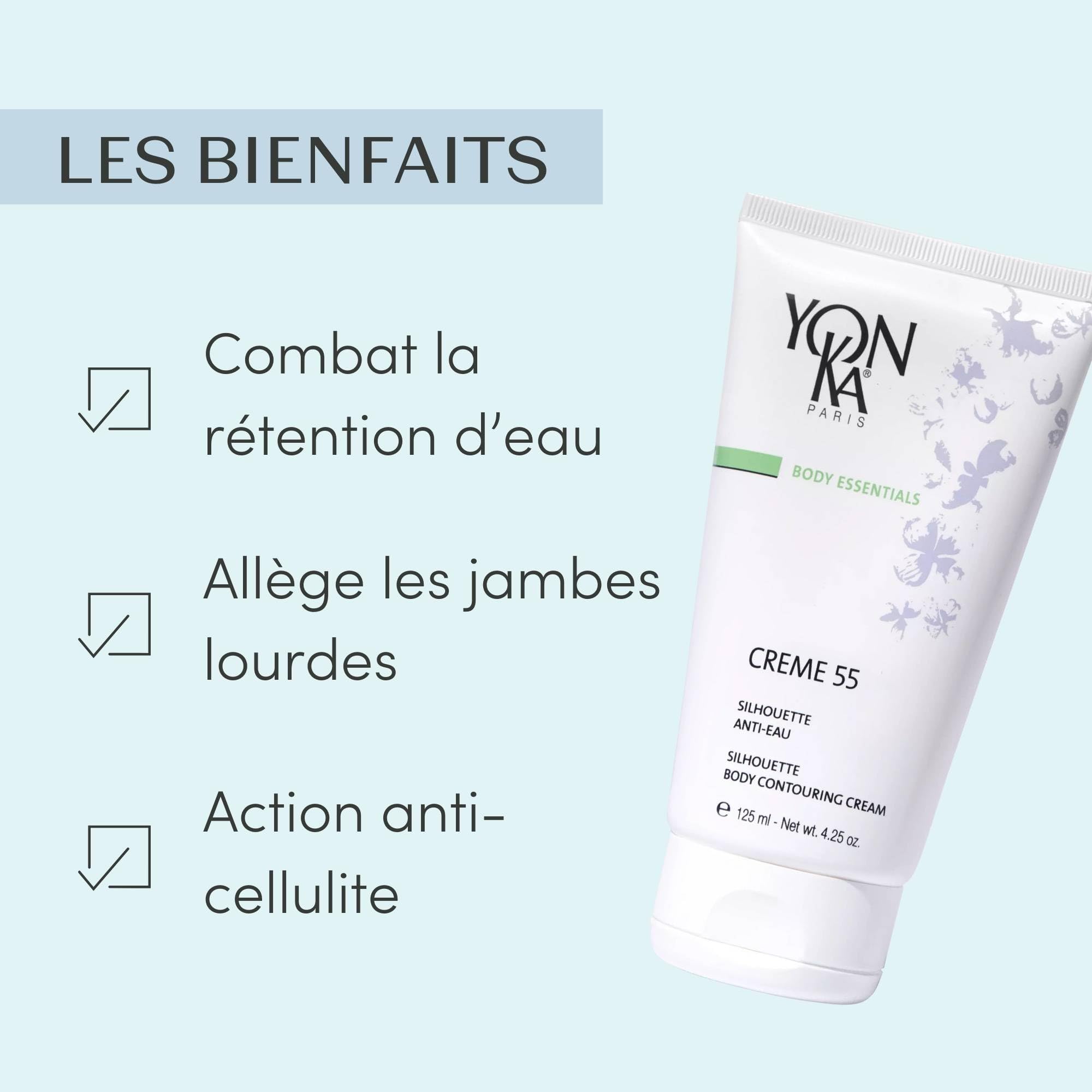 Yon-Ka Crème 55 Crème Affinante Drainante 125ml-Crème Affinante pour la Rétention d'Eau et les Jambes Fatiguées, avec Lierre et Mélange Naturel-Résultats Dermatologiquement Prouvés! Origine Naturelle