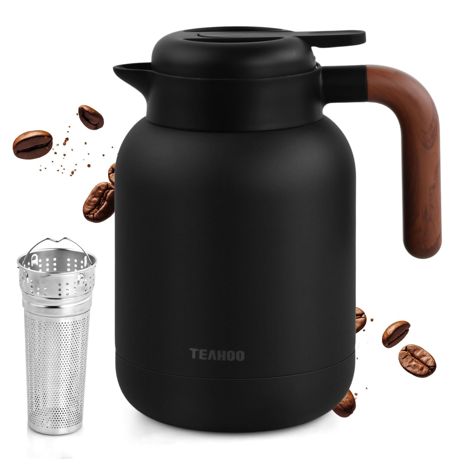 Pichet Isotherme 1,5 Litres en acier inoxydable 316, Chaud 24 h Café Théière isotherme avec passoire à thé, Hermétique, Fermeture Quick Press, Bouteille isotherme