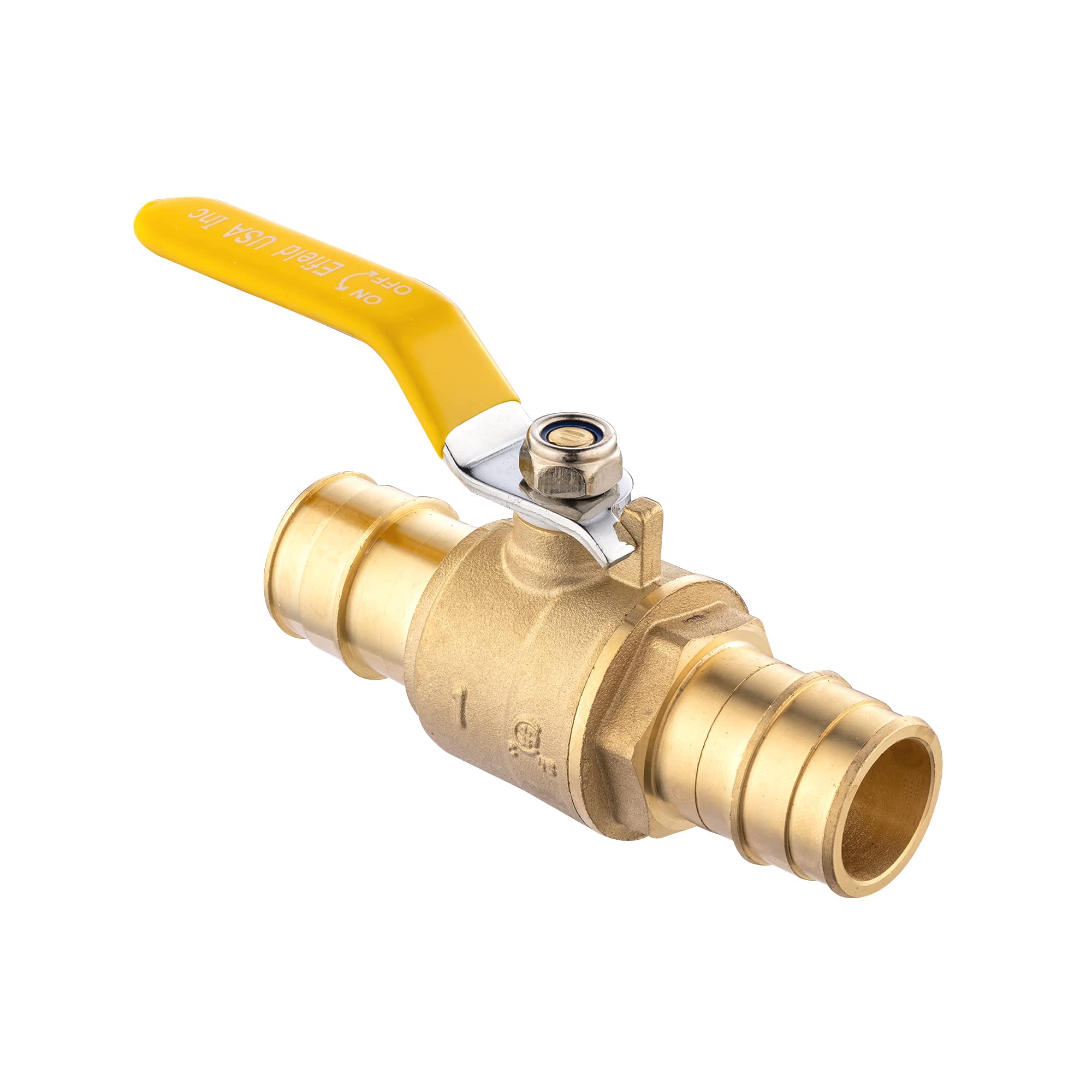 EFIELD Válvula de bola de puerto completo de latón de 1 pulgada para tubería Pex-A, solo conexión de expansión ASTM F1960, mango amarillo, latón sin plomo