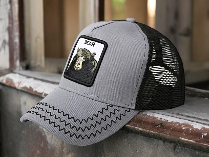 gildman Unisex Denim Cap with Bear Graphic Water Resistant Rapid Dry Lightweight Sports Cap with Adjustable Strap Brown [ Free Size ]-picture-51