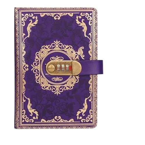 鍵付きダイアリー 日記帳 交換ノート かわいい 女の子 キュート ノート レトロ ビンテージ風 A5サイズ 学生用 仕事用 便利 子供 小学生 パープル