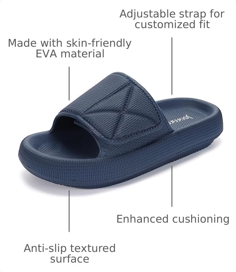 Image of Joomra Slides for Women and Men Adjustable Pillow Slippers Diabetic Sandals | Thick 1.7 inch Cushioned Sole, Deep Heel Cup, Recovery Sandals Ideal for pool, beach, bath, travel, home, Indoor, outdoor