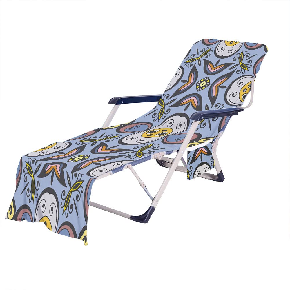 RRrawgff Beach Chair Cover Towel, Colourful Bohemian Exotics Print Beach Towel Lounger Bags with Pockets, Microfiber Sunbed Sun Lounger Towels for Summer Outdoor Garden Pool (73x210cm,H)