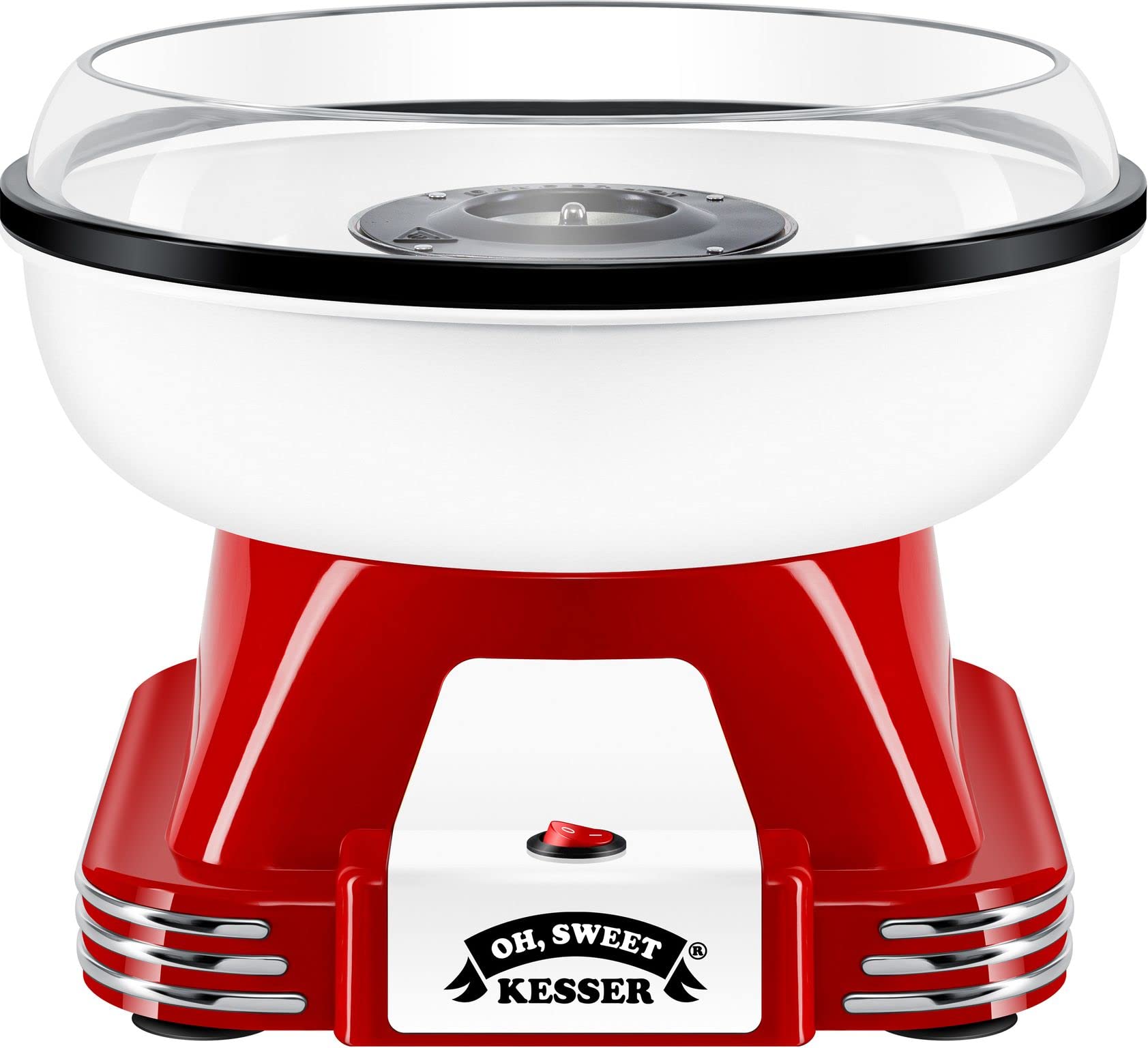 KESSER Set di macchine per zucchero filato per la tua casa, con 30 bastoncini di zucchero filato e cucchiai dosatori – Macchina retrò Cotton Candy, con accessori – Altezza 22 cm – 500 W rosso bianco