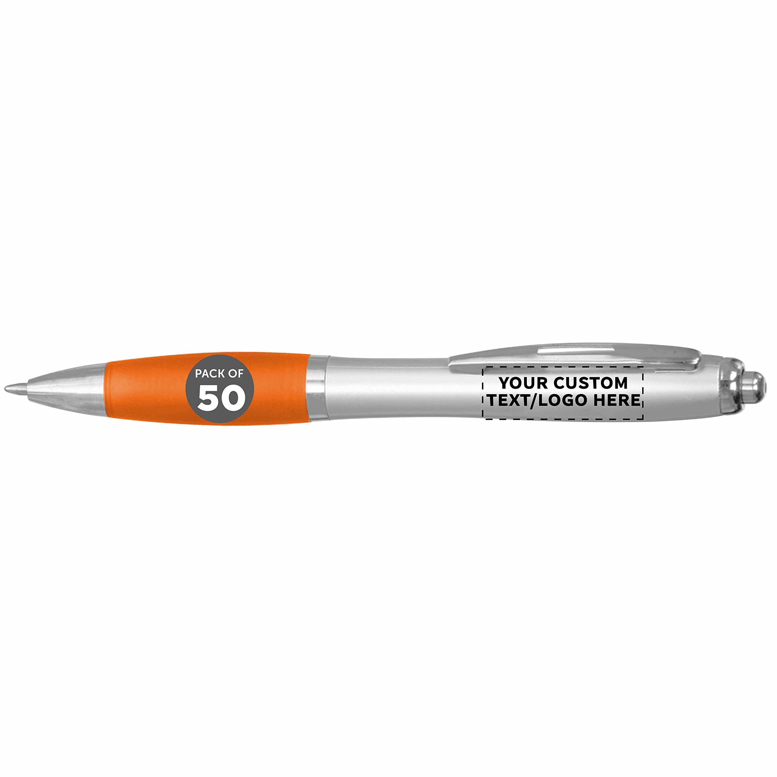 DISCOUNT PROMOSBallpoint Pens With Rubber Grip, 50 pack, Custom Promotional Text, Logo with Name, Black Ink Writing Pens in Bulk, Orange