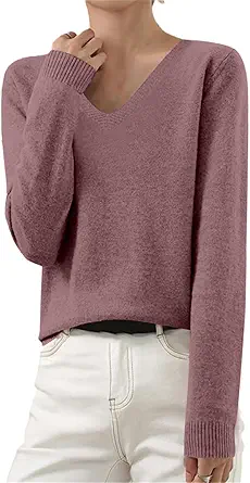 OIOLOYJM Fall Cashmere Sweaters for Women 2025 V Neck Long Sleeve Tops Lightweight Knitted Pullovers Merino Wool Sweater