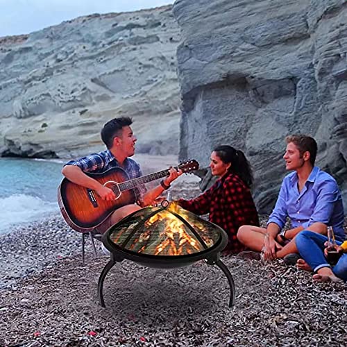 Brasero Exterieur 21Inch Chauffage de Gril En Bois Forme Ronde de Brasero En Fer À Repasser Terrasse de Jardin Fire Bol Cheminée Adapté Au PARC de Plage de Terrasse de Jardin
