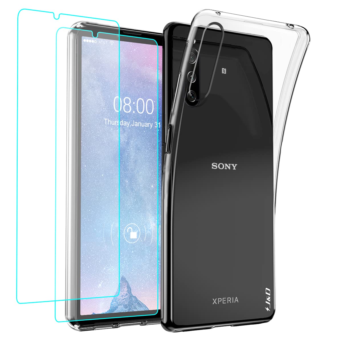 J&DCase Compatible for Sony Xperia 10 IV, Crystal Clear Anti-Yellow Ultra Slim case with (2-Pack) Screen Protectors, Anti-Shock Soft TPU, Not Compatible for Xperia 1 IV, Transparent