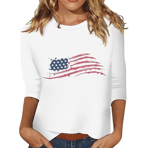 3/4 Length Sleeve Shirts for Women 2024 Casual Summer Blouses V Neck Fashion Floral Printed Cute Tops Loose Pullover