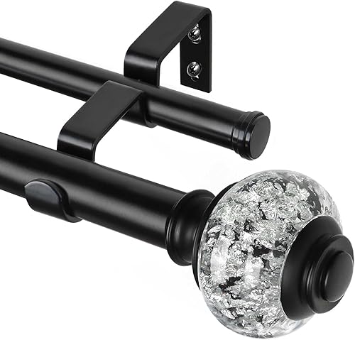 USFOOK Barras de cortina dobles de 1 pulgada de 36 a 72 pulgadas (3-6 pies), barras de cortina negras para ventanas de 24 a 68 pulgadas, barra de