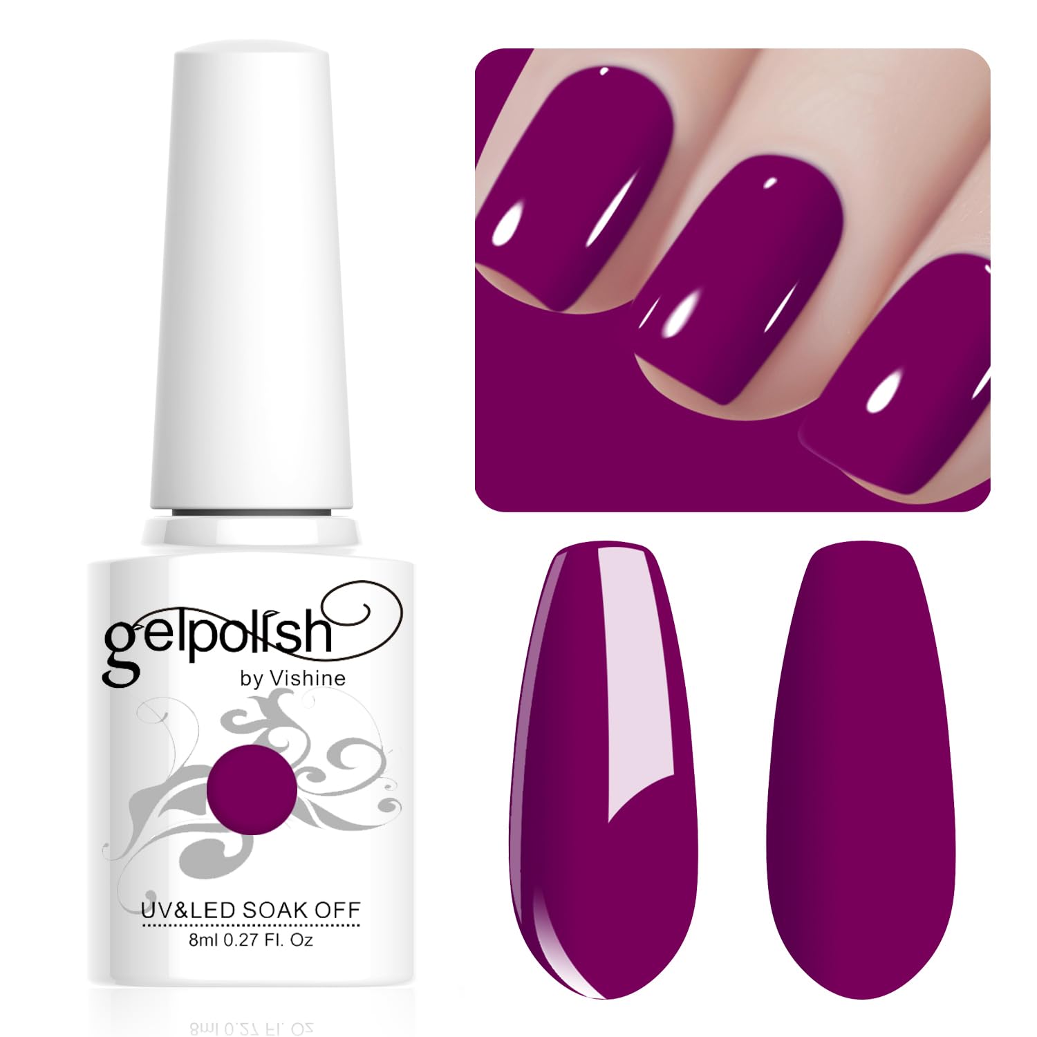 Vishine Gel Nail Polish, 1Pcs 8ml Burgundy Gel Polish Soak Off UV LED Gel Nail Art DIY Gel Nail Manicure for Girls Women #080 — view 38
