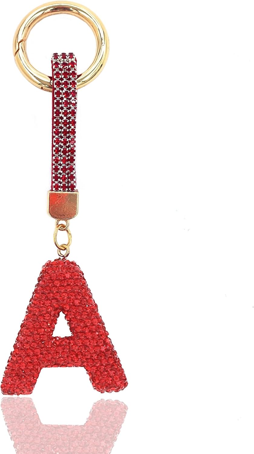 Bling Initial Letter Keyring Rhinestone Diamond Wrist Strap Spring Clasp Purse Handbag Car Key Charms for Women Girls