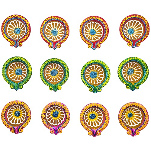 Hathkaam Handmade Leaf Clay Diya For Diwali Set 12 Pc Traditional Decorative Handcrafted Hand Painted Clay Diyas For Pooja Oil Lamps For Deepavali Tea Light Holder, Pooja Dia, Deepawali Decoration #TOP1