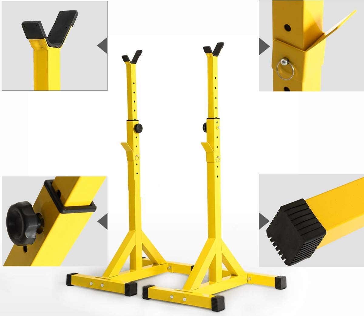 OTQEFTN Large Split Squat Stands - Multi-Function Barbell Rack Dumbbell Bench Press, Solid Steel, Home Gym Strength Exercise Equipment, Adjustable Height