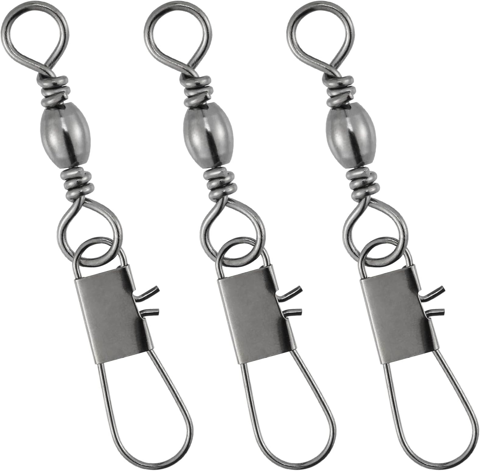 50 Pack Fishing Snap Swivels, Barrel Swivels Fishing Tackles, Stainless Steel Safty Interlock Snaps Leader Line Lure Connector Fresh&Saltwater 26-132Lb