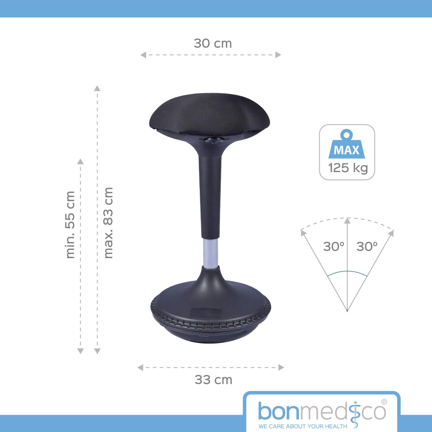 bonmedico Ergonomiczna pufa do siedzenia, krzesło biurowe, alternatywa do biurka, biurka stojącego – regulacja wysokości z efektem kołysania