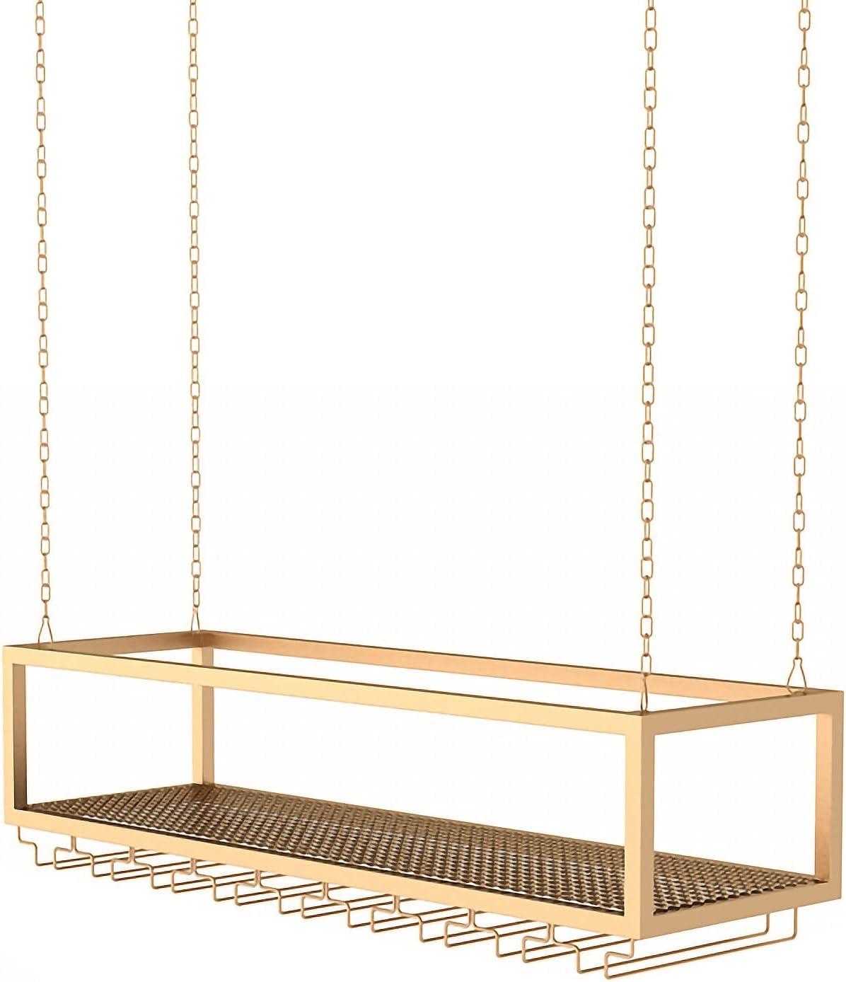 Hanging Wine Rack, Metal Ceiling Wine Glass Holder, Adjustable Height Wine Shelf Wine Bottle Holder, Vintage Display Wine Storage Holder with 39.4inch Long Iron Chain