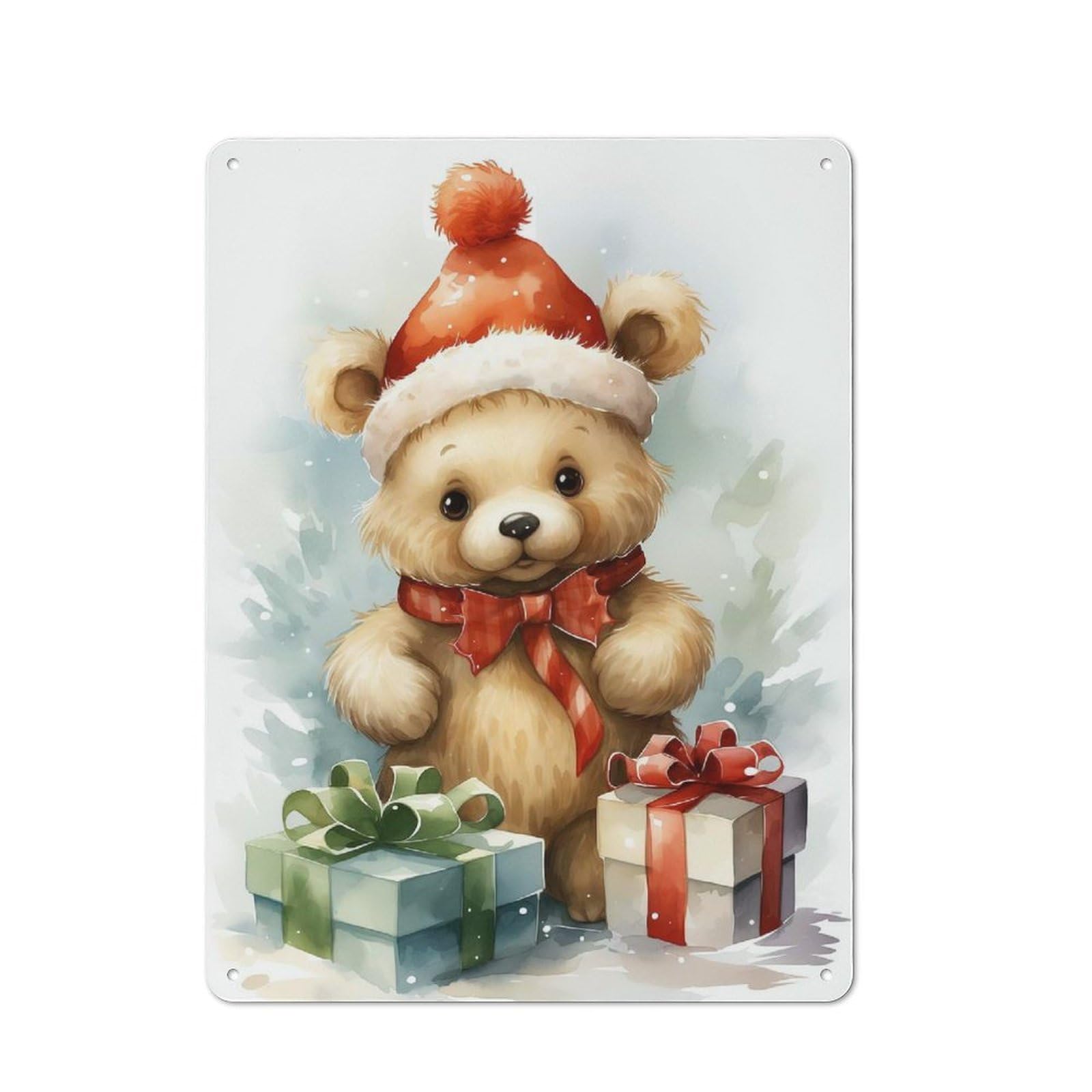 Junmoney Merry Tiny Bear Xmas Vintage Vintage Tin Sign 40X30cm, Cafe Wall Decor For Bakery, Diner, Cafe Or Family Room