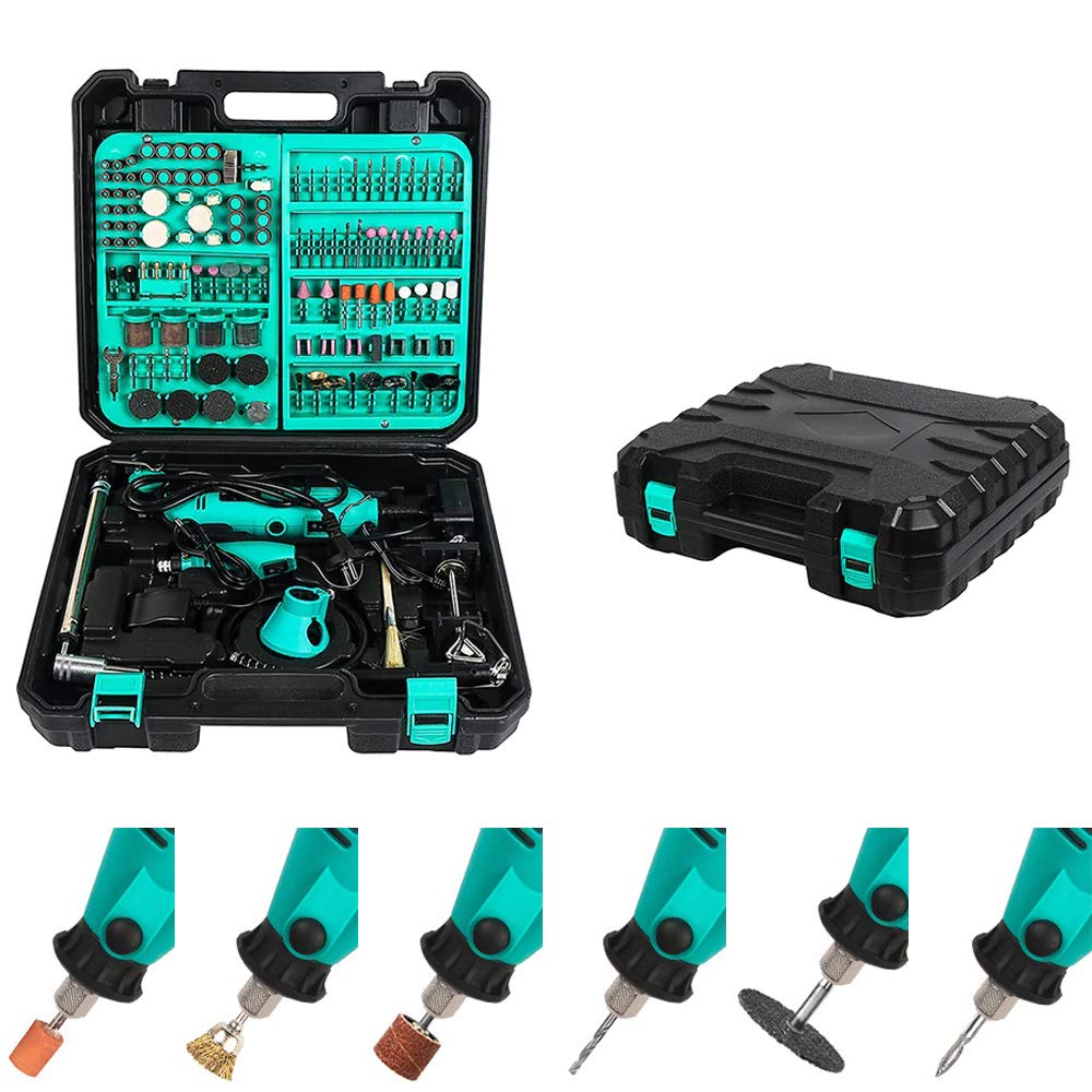 Rubik Rotary Tool Kit with MultiPro Keyless Chuck and Flex Shaft - 350pcs Accessories Variable Speed 130W Electric Drill Set for Engraving Grinding Crafting Projects and DIY Creations