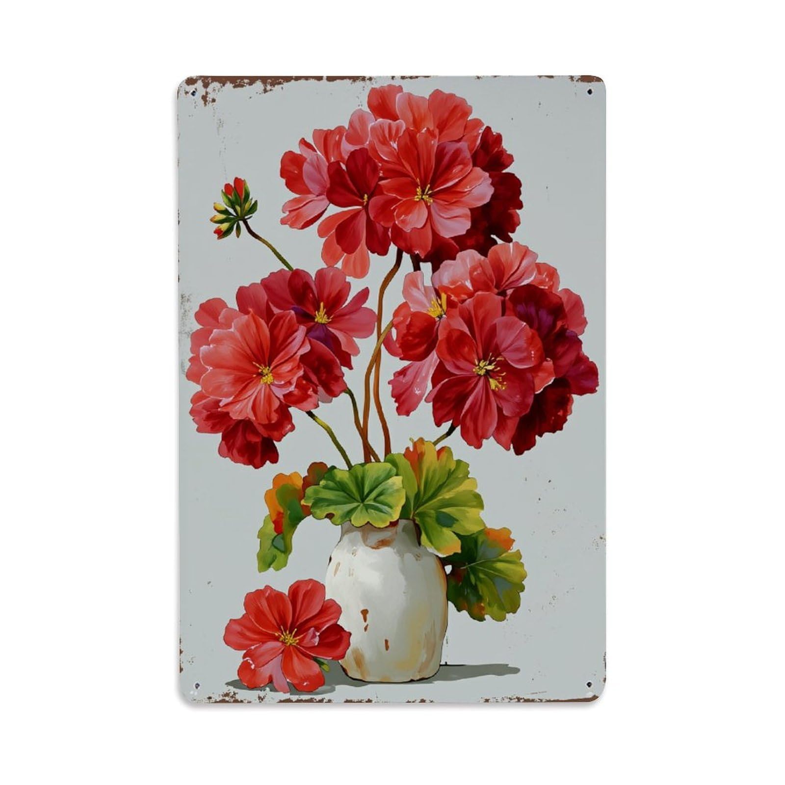 Red Flowers In White Vase Retro Metal Tin Sign, Vintage Decor Art Poster for Bar, Home, Man Cave, Kitchen, Laundry Room Gift 8x12Inch