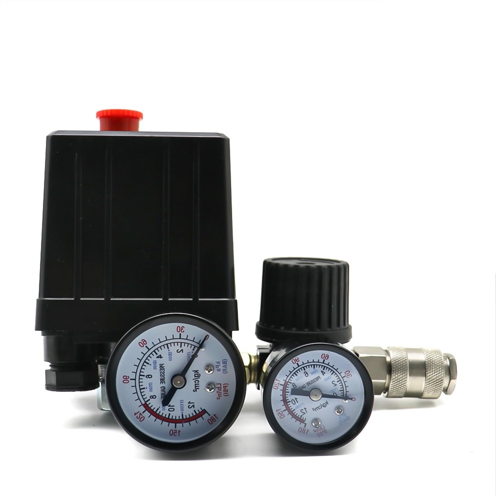 Air Compressor Pump Pressure Control Switch 4 Port 220V/380V Manifold Relief Regulator 30-120PSI Control Valve with Gauge(220V)