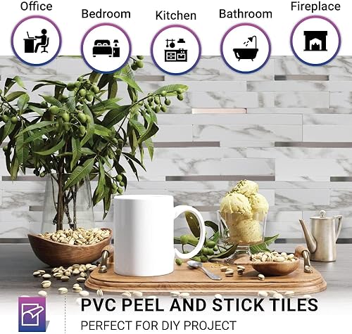 Miniatura 3 de 10 hojas de azulejos de pared de PVC para despegar y pegar, 8.8 x 10.9 pulgadas, para cocina, baño, lavandería, cámper, chimenea (metal espejo