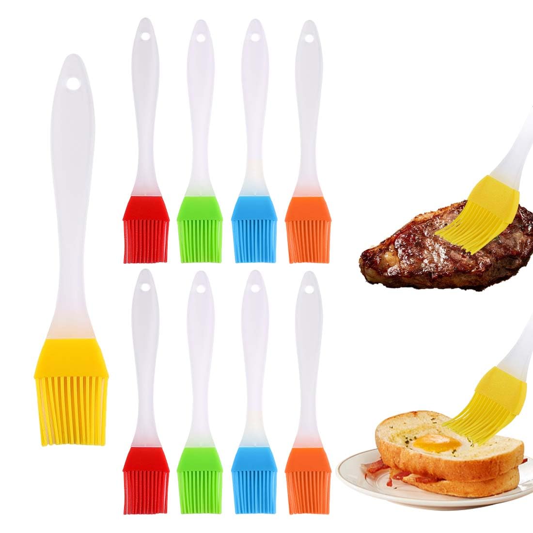 9 Pezzi Pennello da Cucina in Silicone, Pennello per Barbecue Alta Temperatura Anti-Perdita Setole, Pennello per Salse Uova Miele, per Cottura Domestica Campeggio Ristorante