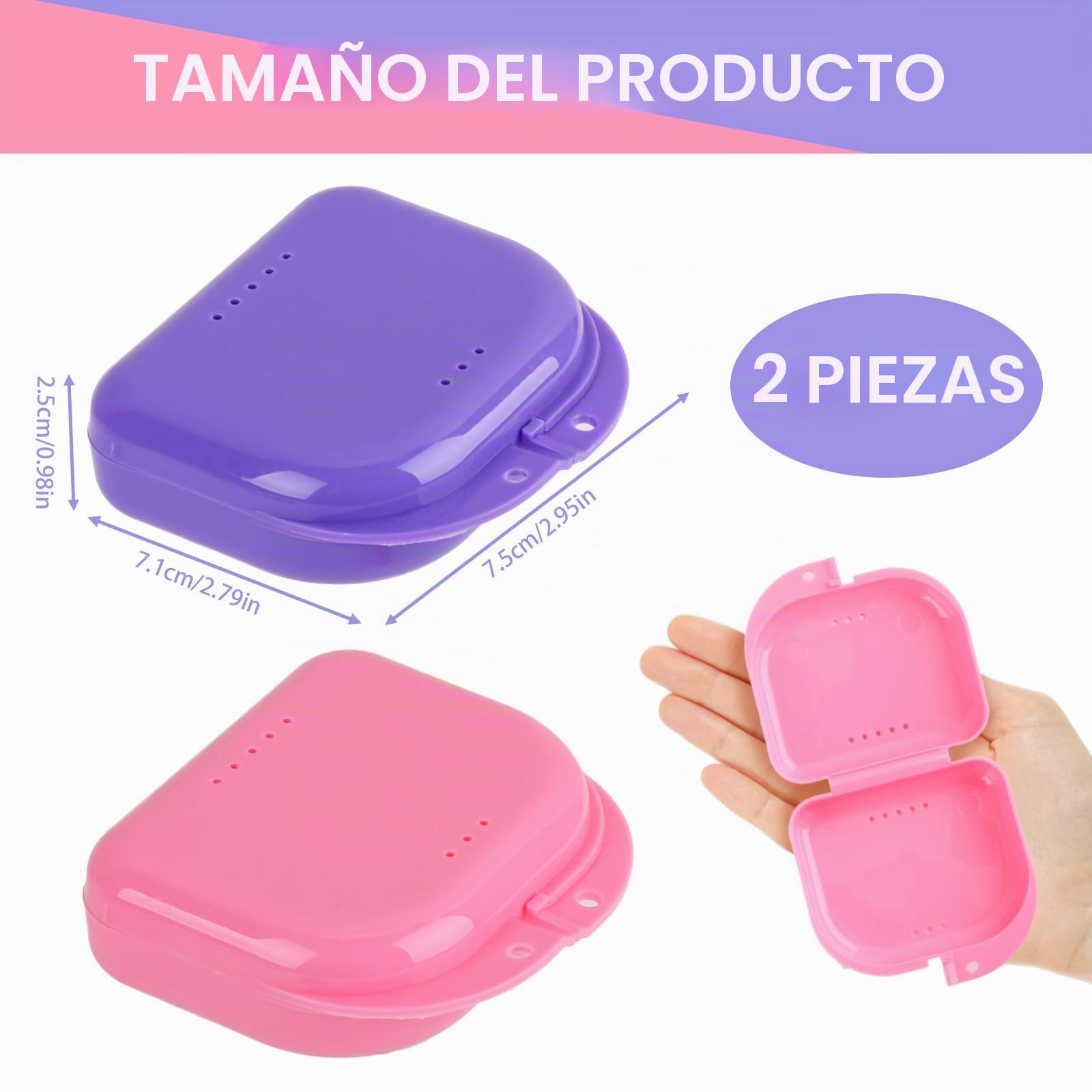 Caja Ortodoncia Dental Funda Ferula Aparato con Agujeros de Ventilación 2 Piezas