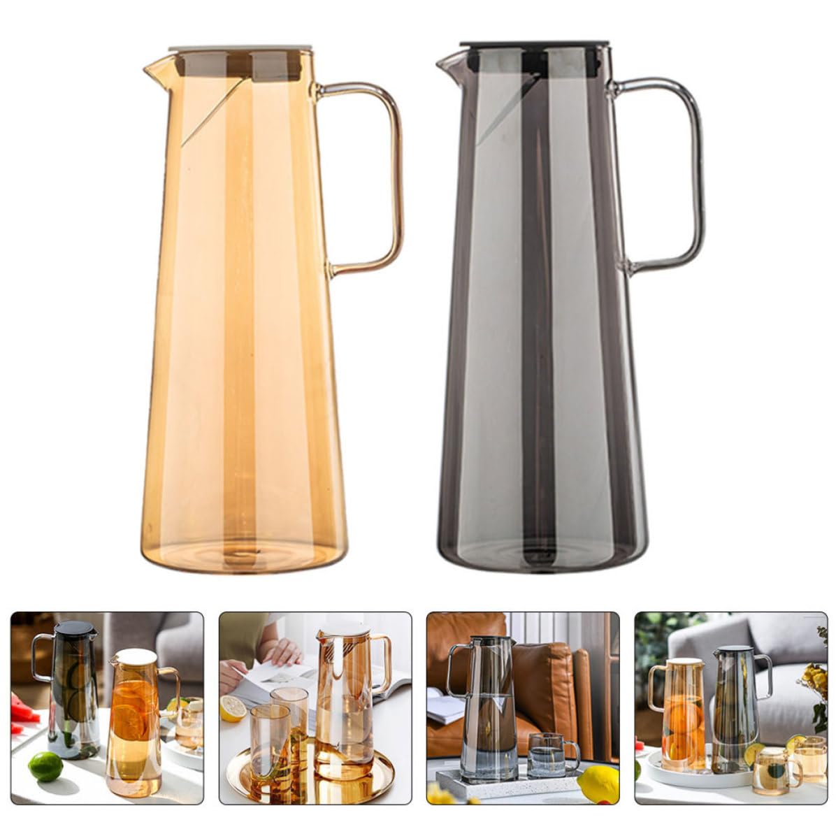 2 Stück-pack Glas Wasserkanne 1800ml aus Glas für Kaltes Wasser | Selbstgemachte Getränke, Zuhause und Hotel, Leicht zu Reinigen, mit Tragegriff