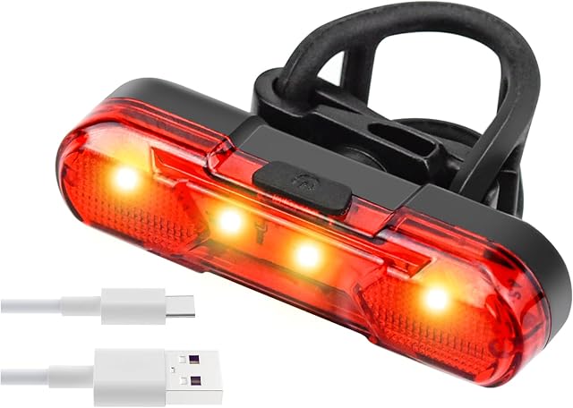 Nerissa Rear Bike Light LED Red Bike Tail Light USB Rechargeable Bicycle Taillight Waterproof High Brightness Bike Back Light for Cycling Helmet Backpack Safety Warning, 4 Steday/Flash Modes