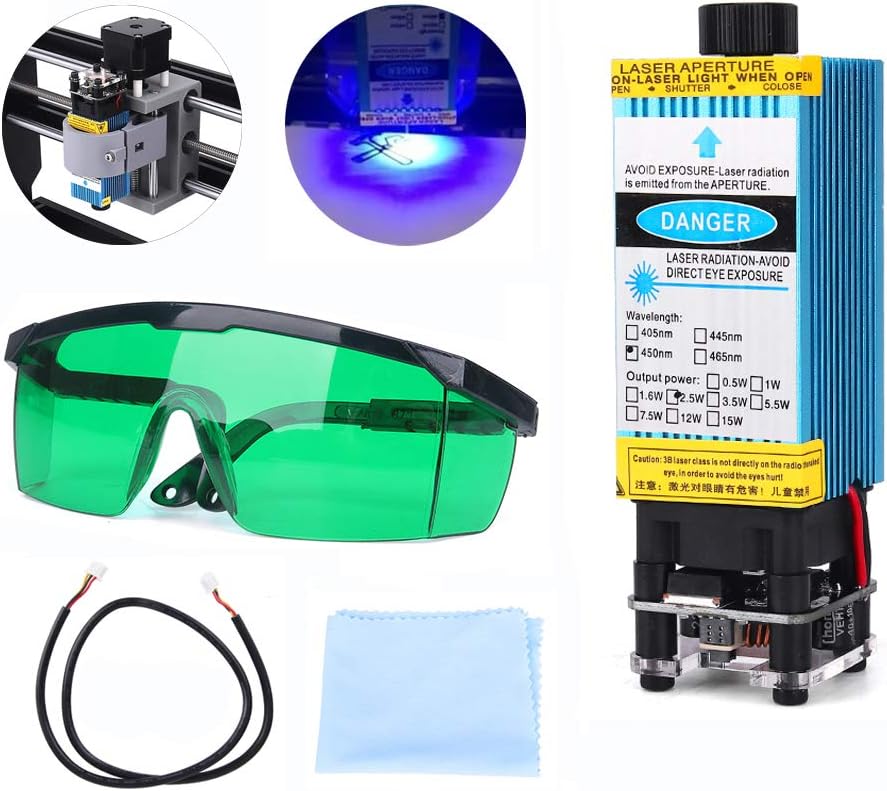 2500mW 450nm Blue Light Laser Module with Protective Glasses for CNC 3D Printer DIY Engraving Machine （2500mW）