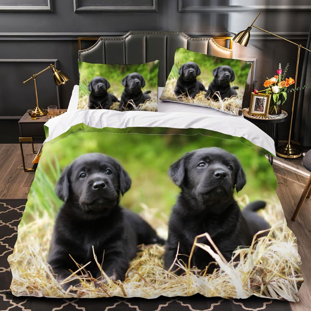 VIMOOR Labrador Retriever Duvet Cover Single Size 3D Dog, Animal Bedding Set with 2 Pillowcases for Kids Boys Girls Teens Soft Microfiber Quilt Cover 3PCs with Zipper Closure Easy Care,winter,135x200