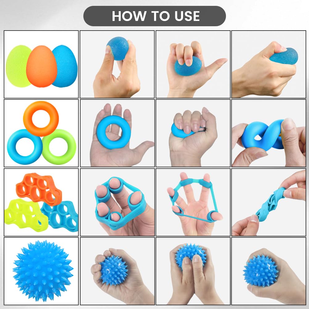 flintronic Set per Allenamento delle Mani e delle Dita, Pallina Antistress Mano Terapia, Pallina Fisioterapia Mano, Strumento per Il Rafforzamento della Presa delle Mani