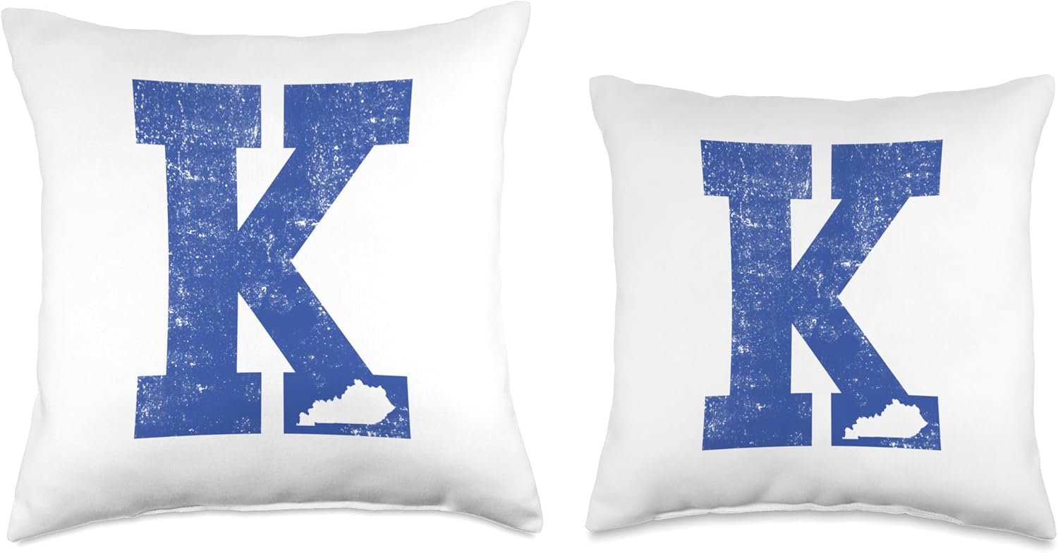 Vintage Blue Letter K Kentucky Throw Pillow