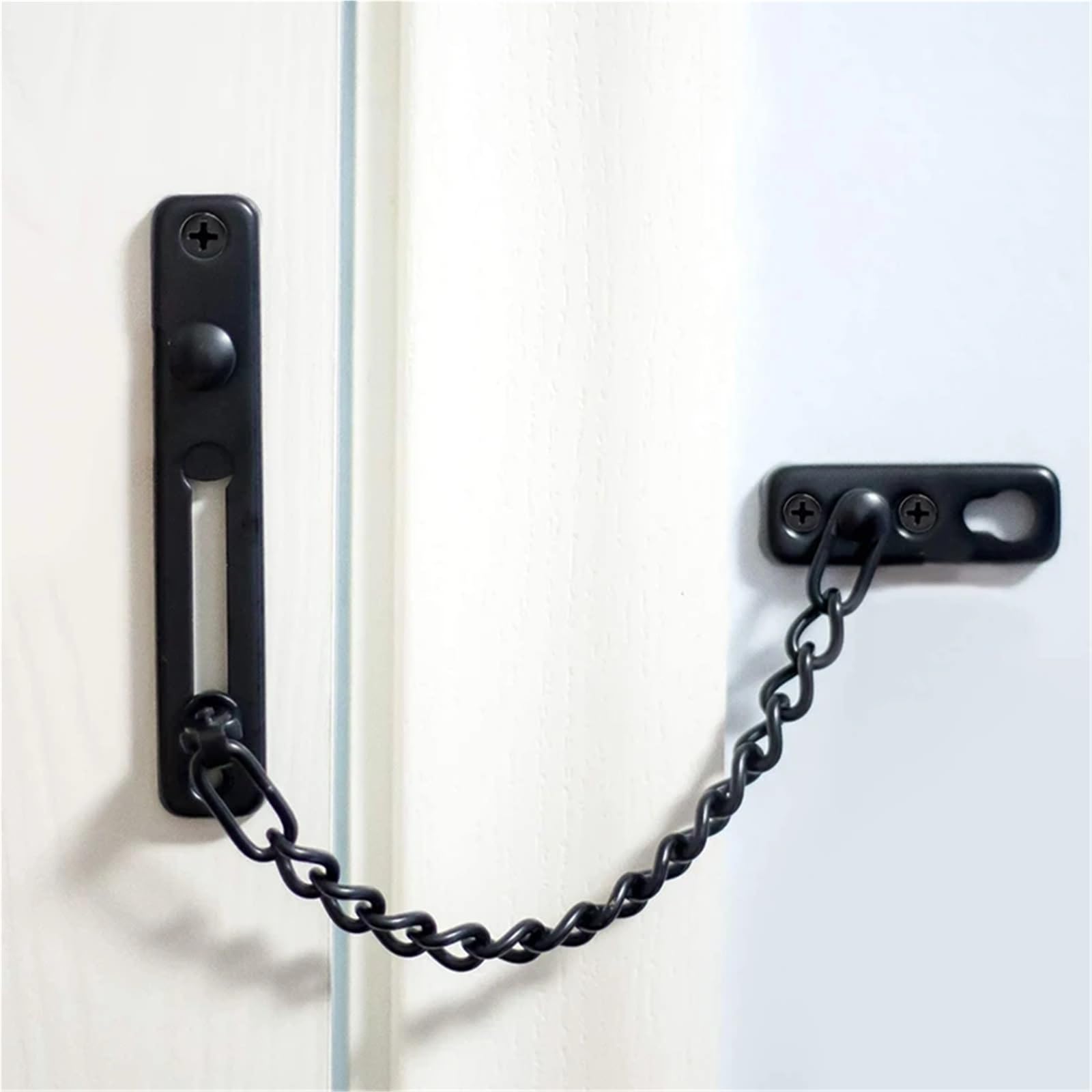 Lot de 8 chaînes de porte de sécurité pour porte intérieure, protection de chaîne en acier inoxydable, loquet de porte poli avec vis, noir