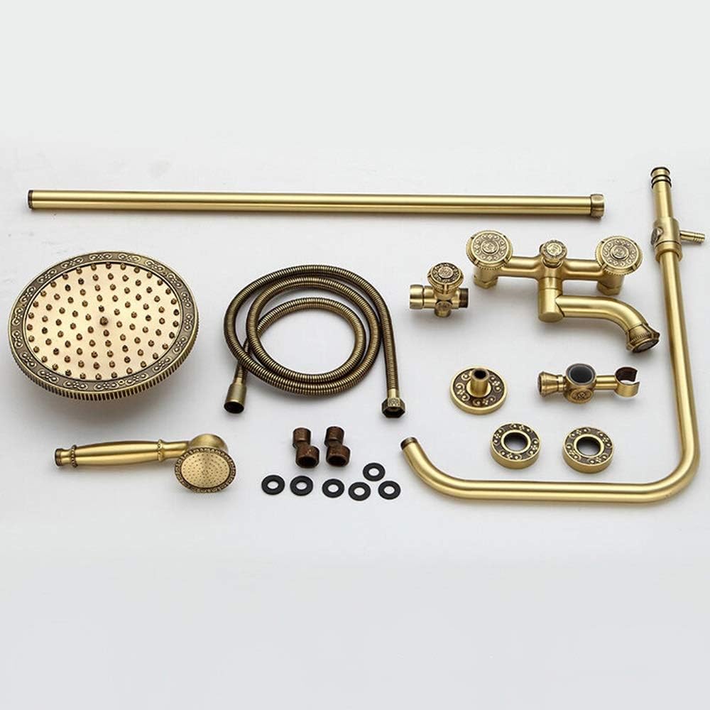 Shower Set All-Copper European Retro Shower Set Exquisite and Delicate Carved Shower Household Bathroom Shower Shower Can Be Raised and Lowered Durable Bathroom