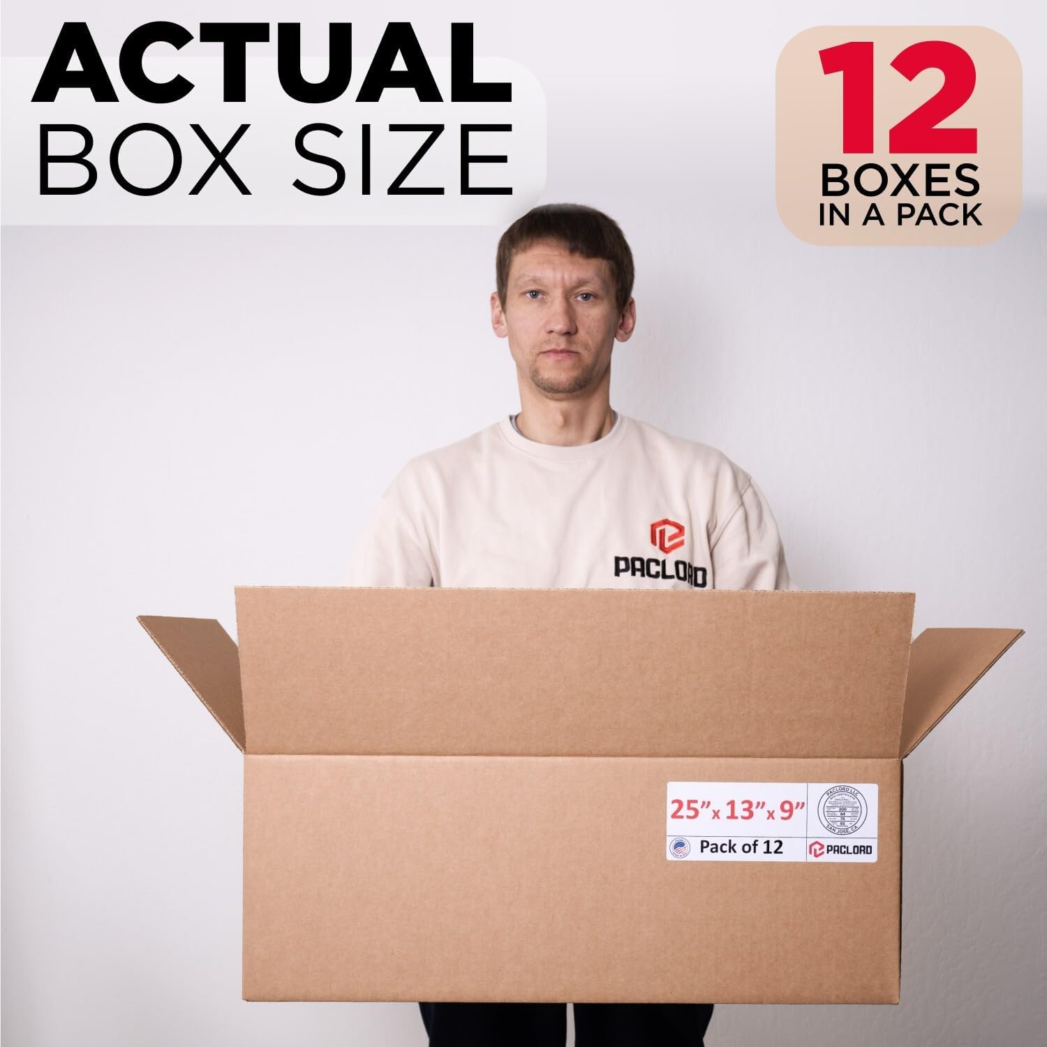 Large Cardboard Boxes 25"L x 13"W x 9"H (Pack of 12) - USA-Made Packing Boxes for Moving, Shipping, or Storage - USPS, UPS, FedEx Approved - Professional Packing Supplies for Moving