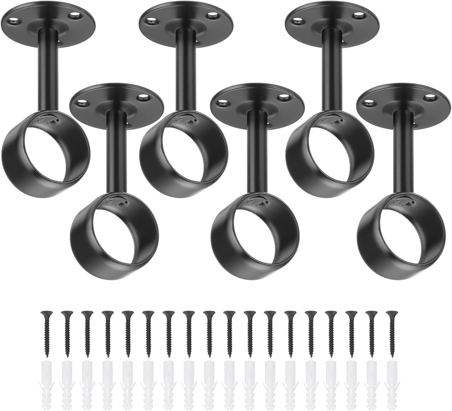 uxcell 6 Pcs Curtain Rod Brackets 32mm(1 1/4" Stainless Steel Ceiling Curtain Mount Holder Closet Rod End Support Curtain Rod Flange Pole Socket with Matching Screws, Black