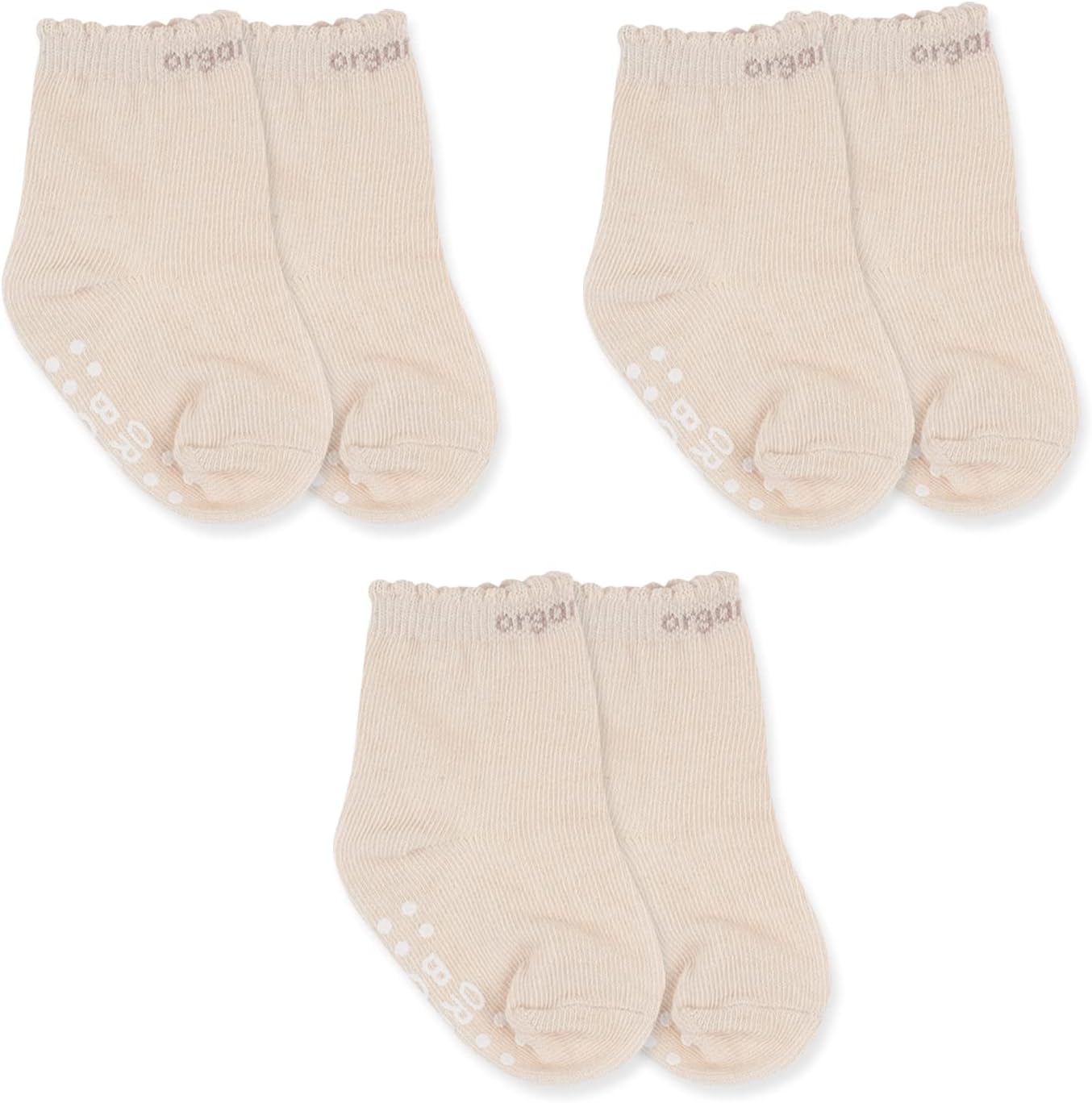 OrgaicBoom Certified Organic Cotton Baby Kid Ultra Soft Beige Socks Set 3Pack Made In Korea
