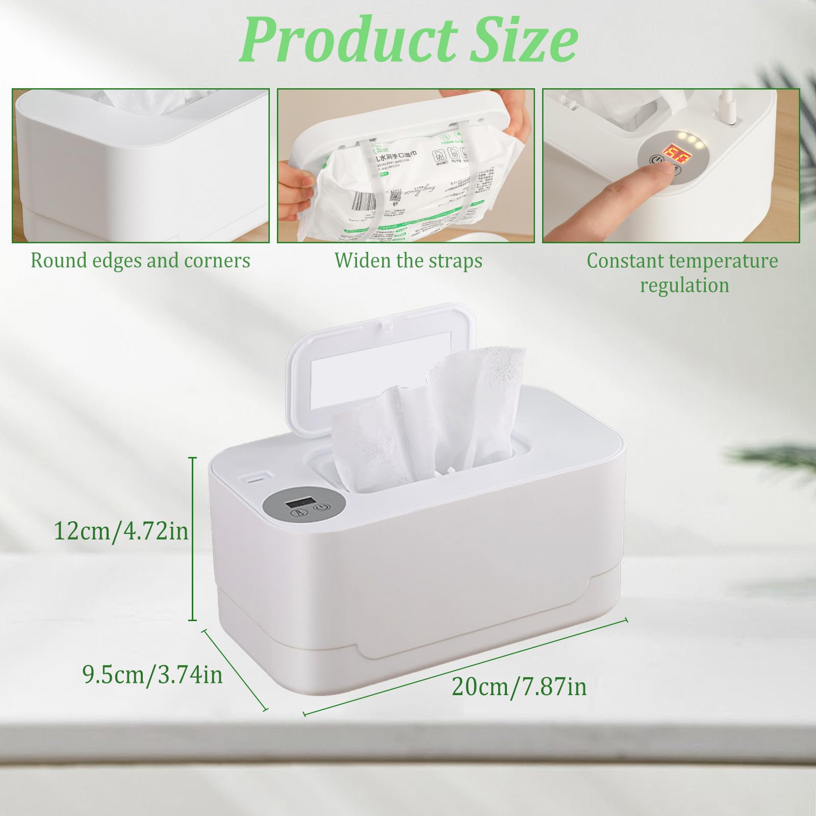 Chauffe-lingettes pour bébé, chauffe-lingettes pour bébé, chauffe-lingettes à température constante, chauffe-lingettes humides avec veilleuse, distributeur de lingettes chauffantes de grande capacité