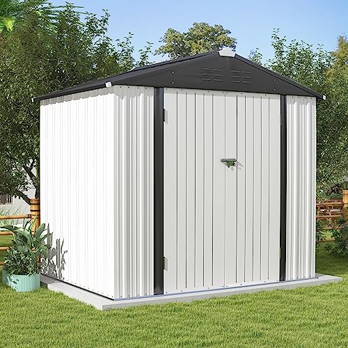 Image of Patiowell Outdoor Storage Shed 8x6 FT, Garden Tool Storage Shed with Sloping Roof and Double Lockable Door, Outdoor Shed for Backyard Garden Patio Lawn, White